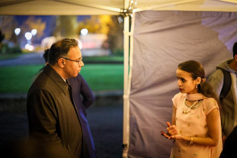 The Vice Chancellor talks to an international students at Diwali celebrations