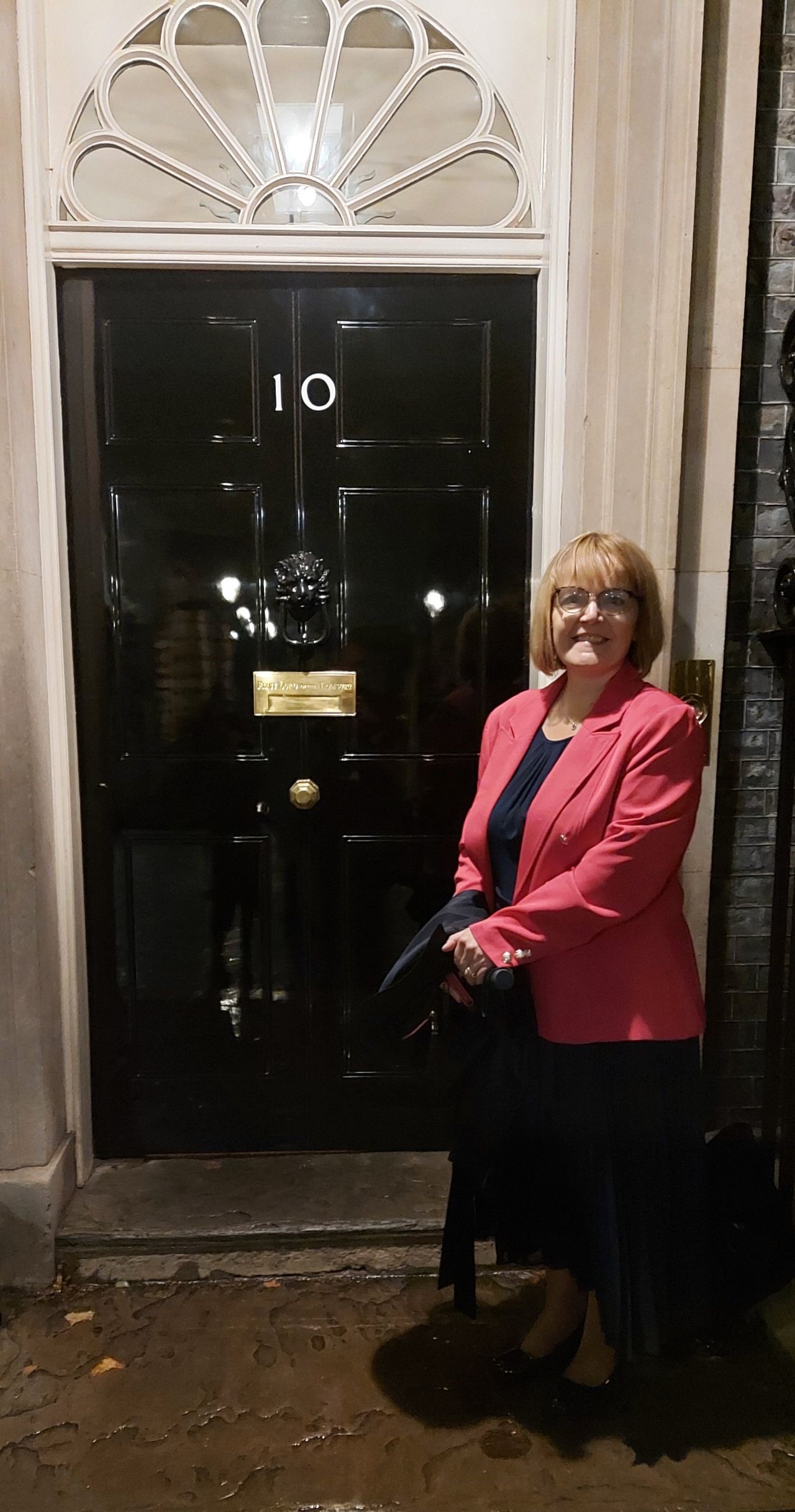Education leader Diana Bannister outside Number 10 Downing Street front door