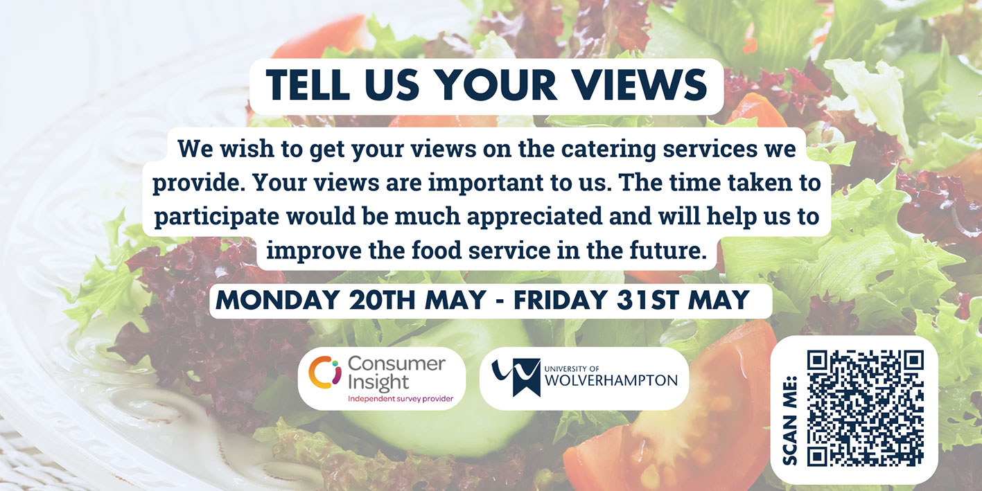 A graphic promoting a catering services survey