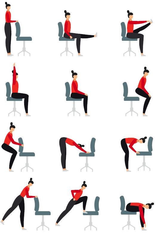 graphic illustration of various chair based exercises
