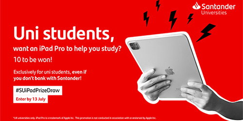 Santander Universities iPad prize draw 10 to be won. Enter by 13 July