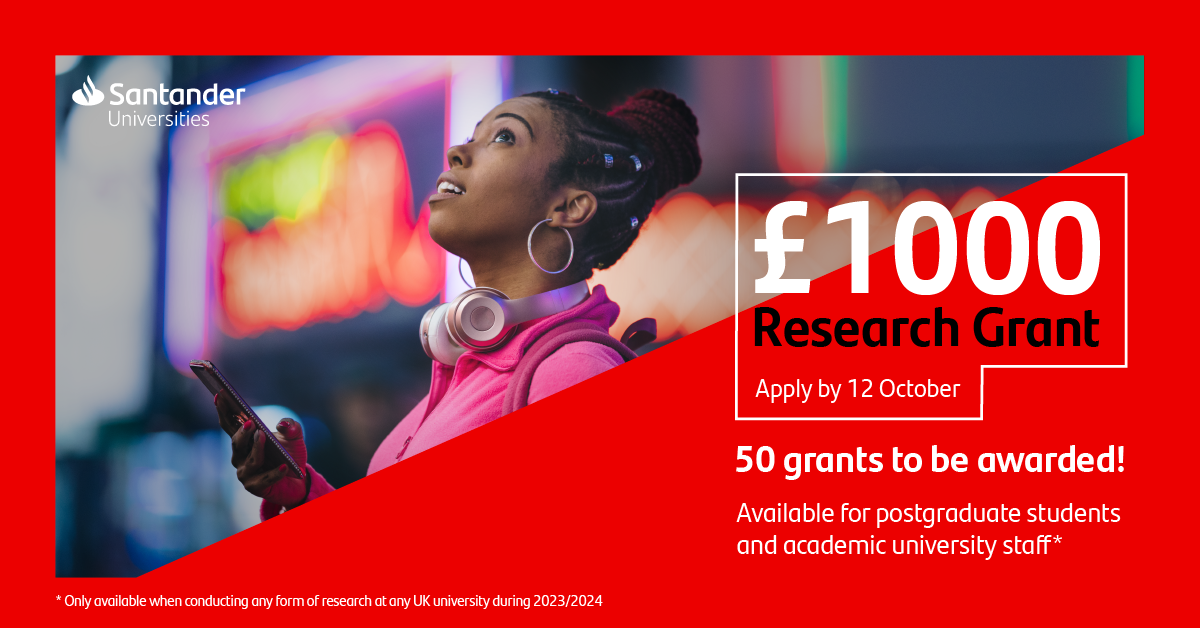 Santander Research grant asset student with headphones looking up