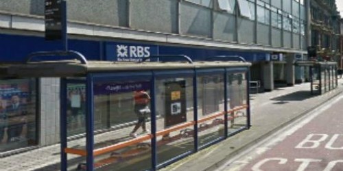 Bus stop in Walsall town centre, Lichfield Street, WS1 1SE, in front of RBS bank