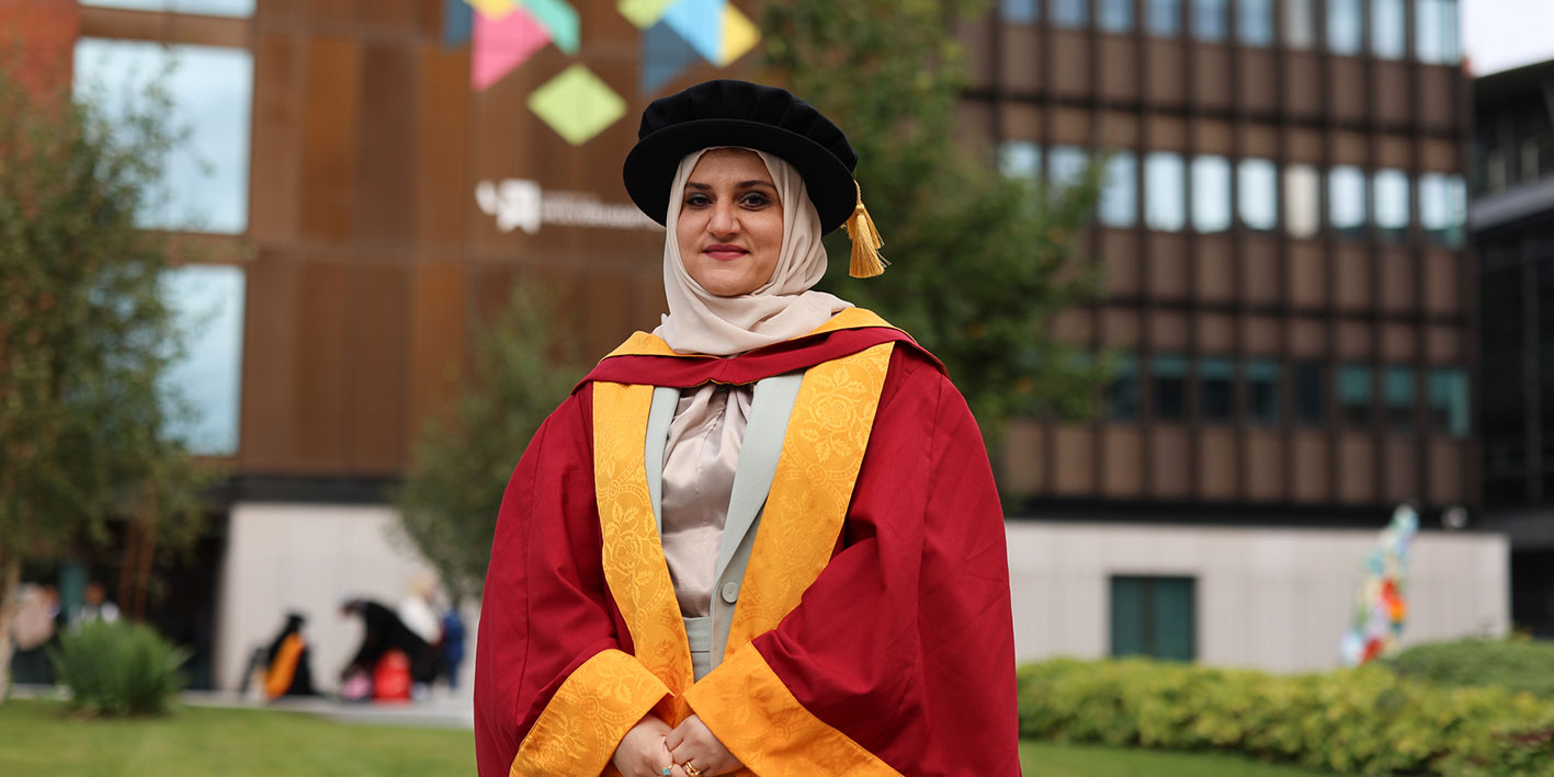 Portrait of Doctorate student Suha Ahmed at her graduation