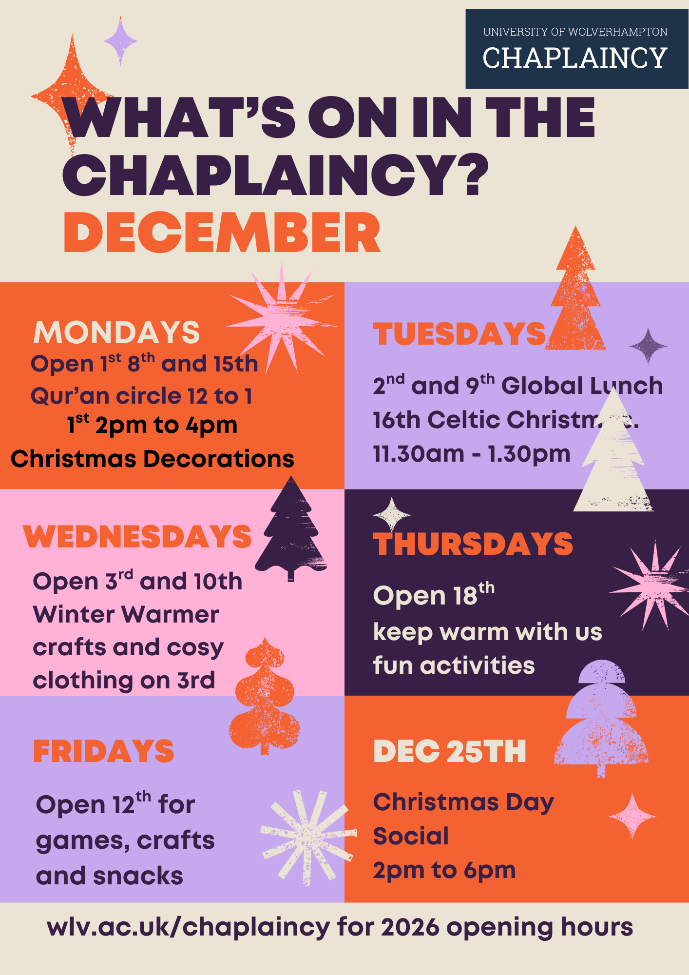 Chaplaincy What's on December poster