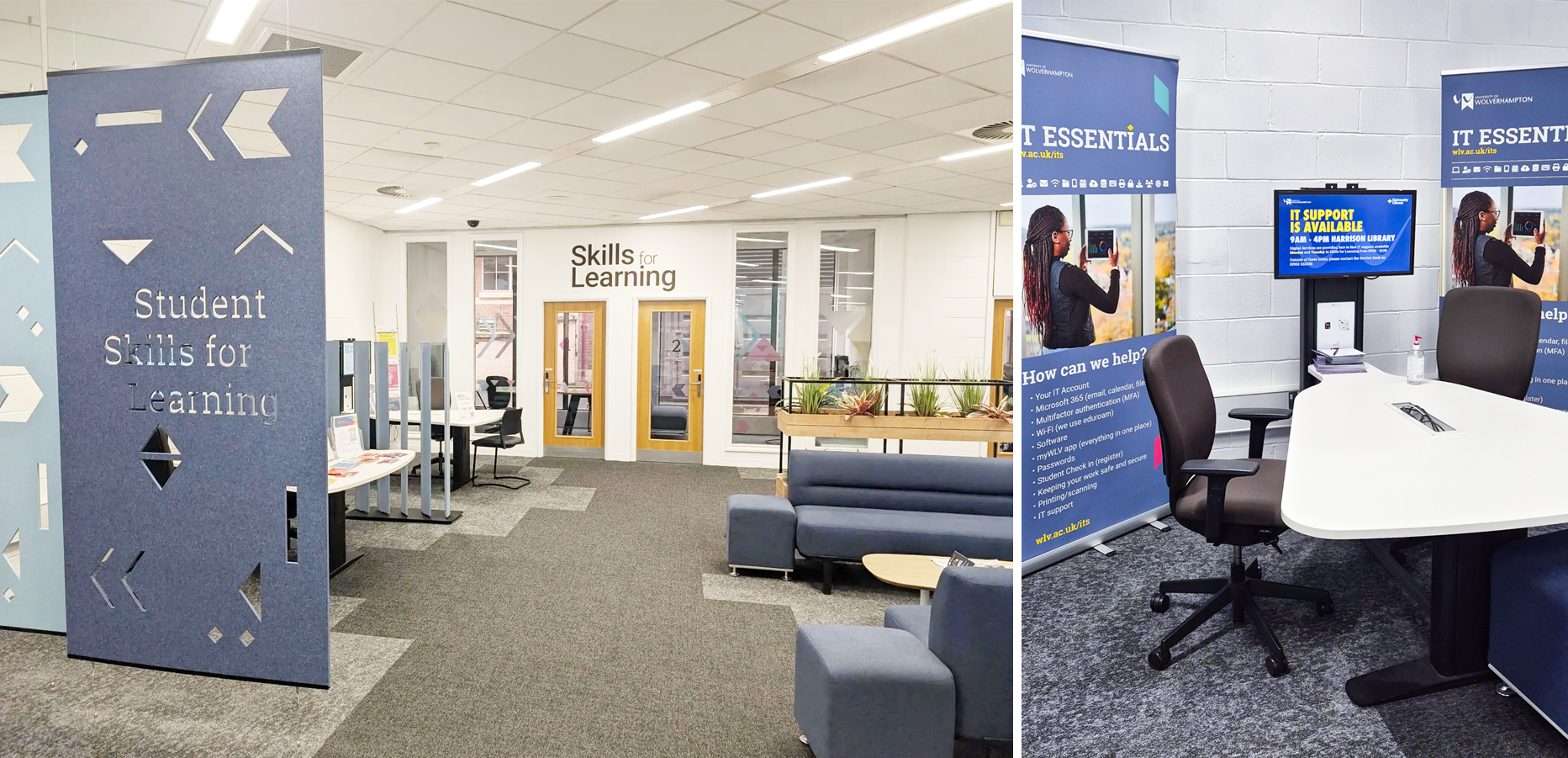 Find face to face IT support ground floor Harrison Library next to Skills for Learning