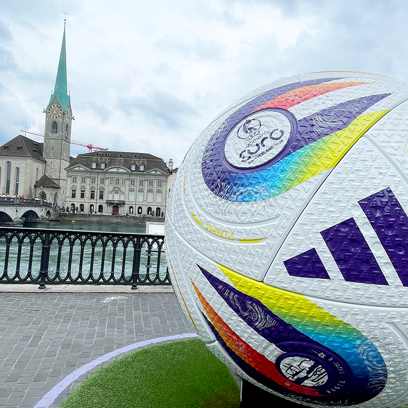Oversized football statue in Basel at UEFA Women's European Championship