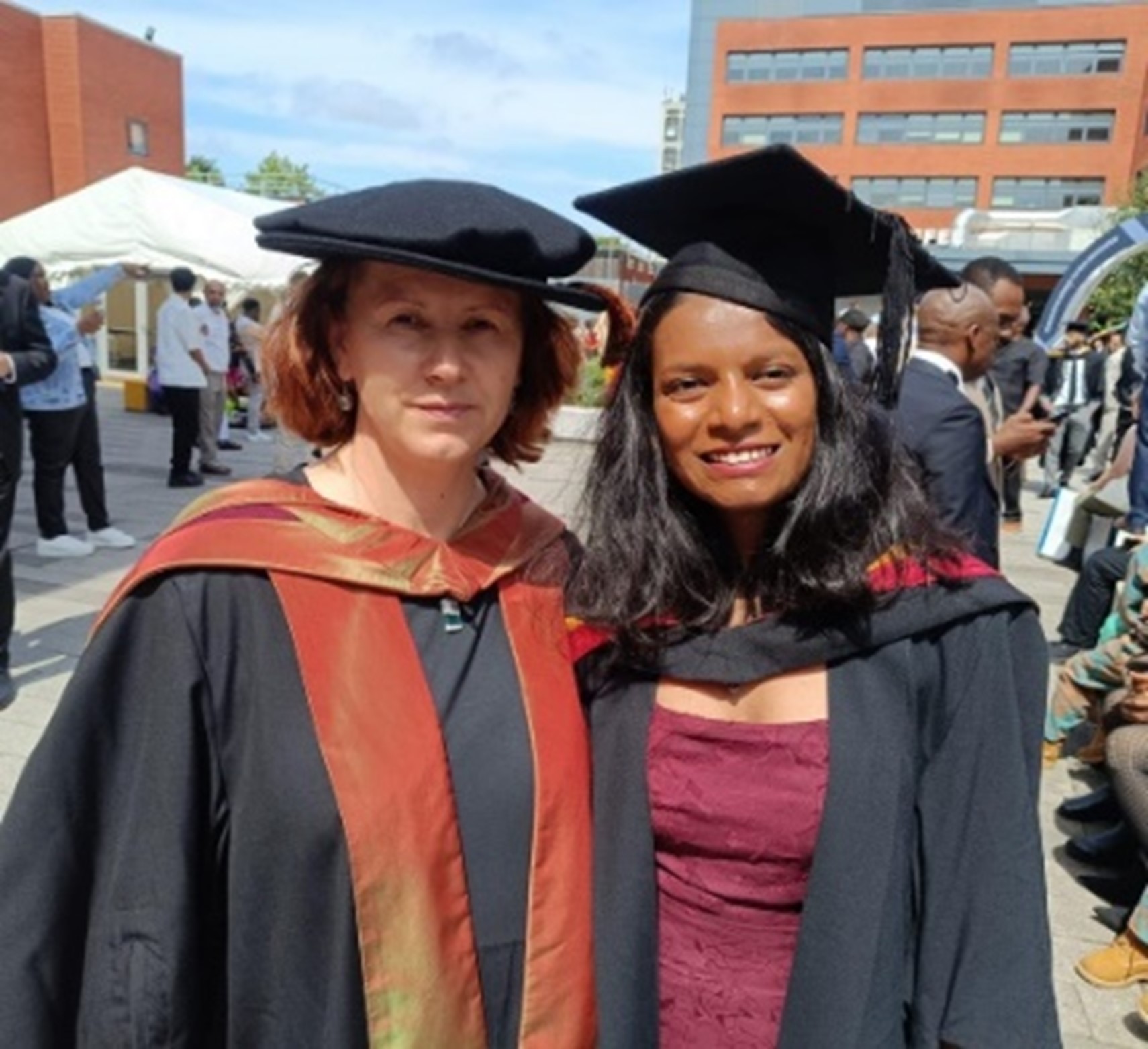 Prathima Morbagilu Nagabhushana in graduation robes with Professor Iza Radecka