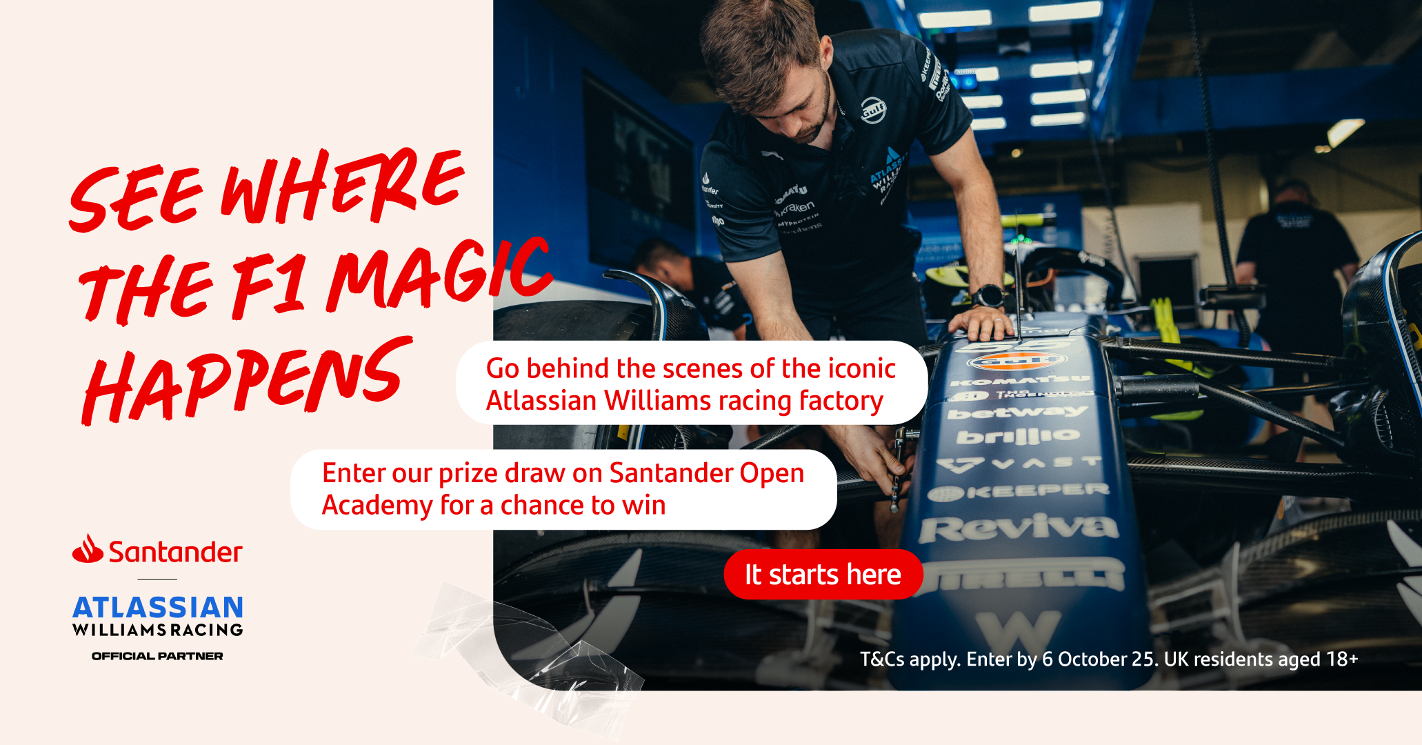 Santander Williams F1 prize draw promotion graphic