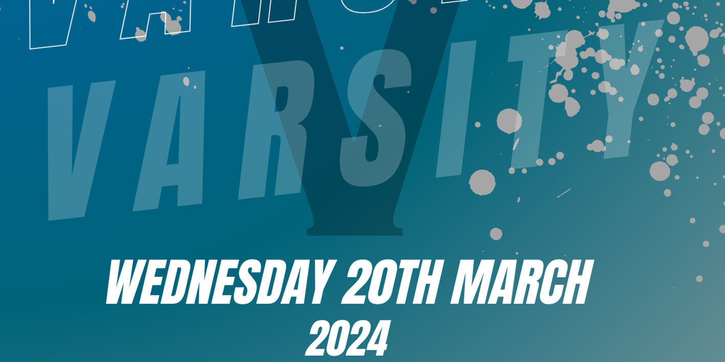 A graphic depicting the varsity logo and date