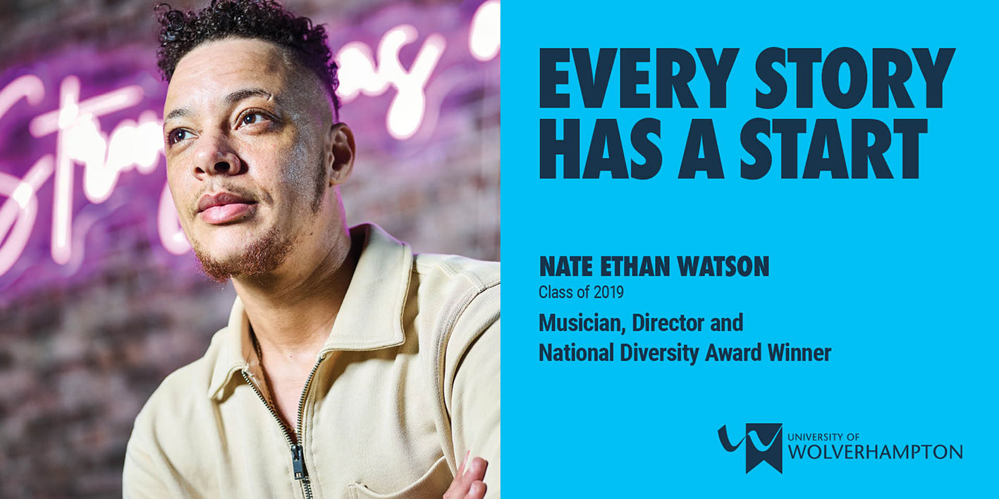 A graphic of Nate Ethan Watson's Every Story Has a Start Campaign