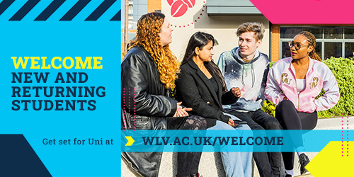 Student Welcome graphic signposting to wlv.ac.uk/welcome