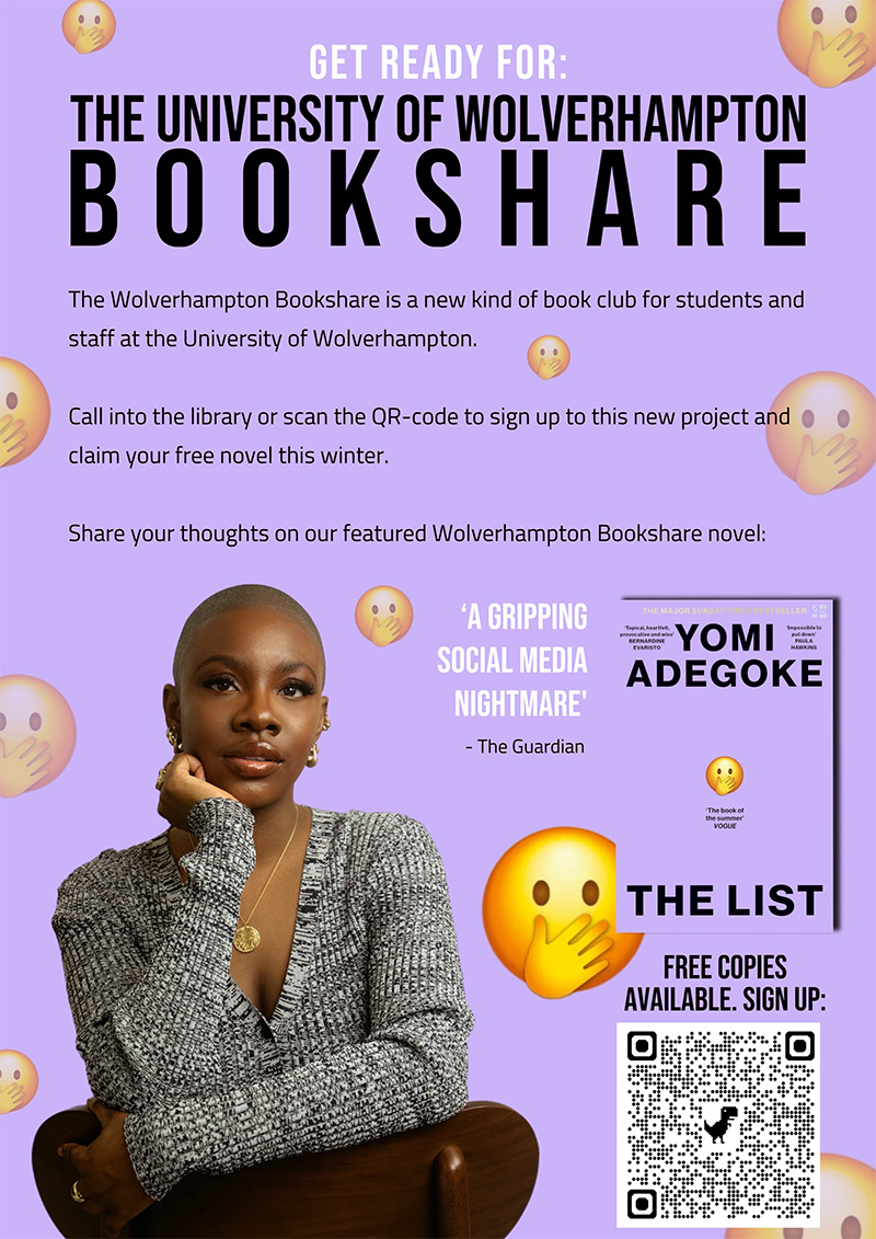 Bookshare graphic: Get ready for the University of Wolverhampton Bookshare - a new kind of book club for students and staff at the University