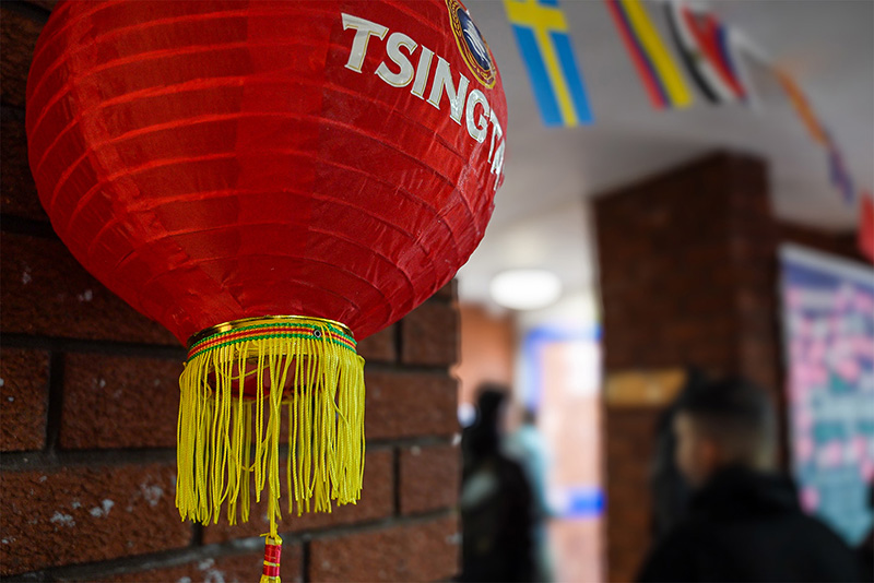 close up of a red paper lantern hanging in the chaplaincy in celebration of Chinese New Year