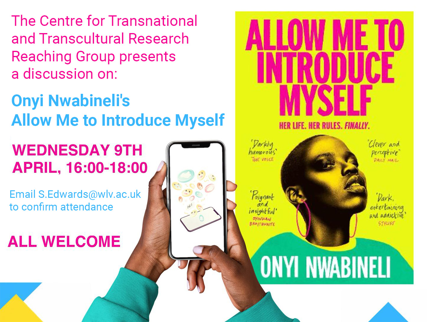 CTTR reading group event 9 April: Onyi Nwabineli's Allow Me to Introduce Myself