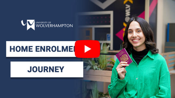 video thumbnail: Home enrolment journey. Jasmine holds up a UK passport