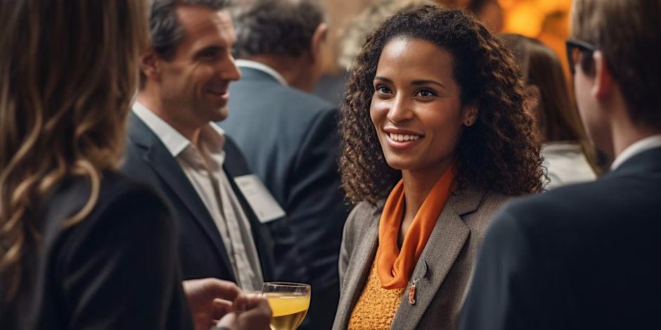 A diverse group of business people networking at an event