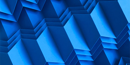 Close up photograph of a blue paper sculpture by Clive Moore