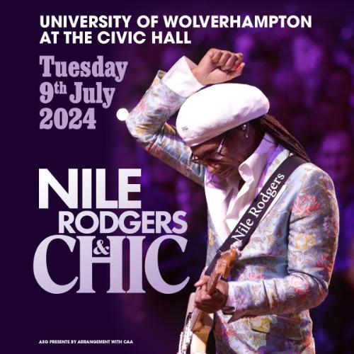 Graphic depicting the Nile Rogers concert at The Halls