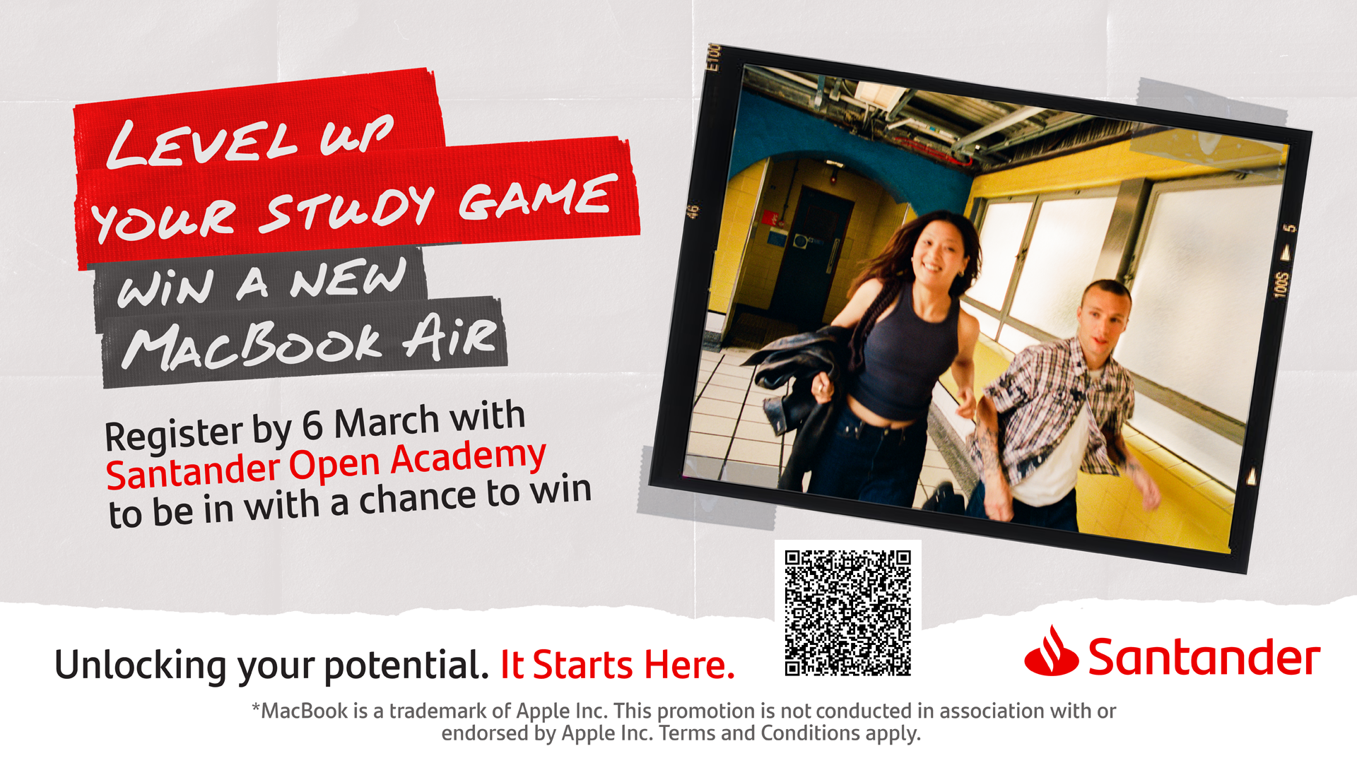 register by 6 March 2025 to win a MacBook Air with Santander