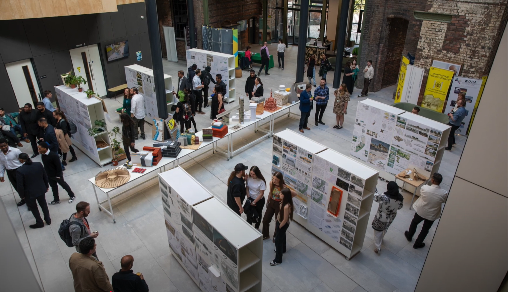 WLV Architecture degree show arial shot looking down at display