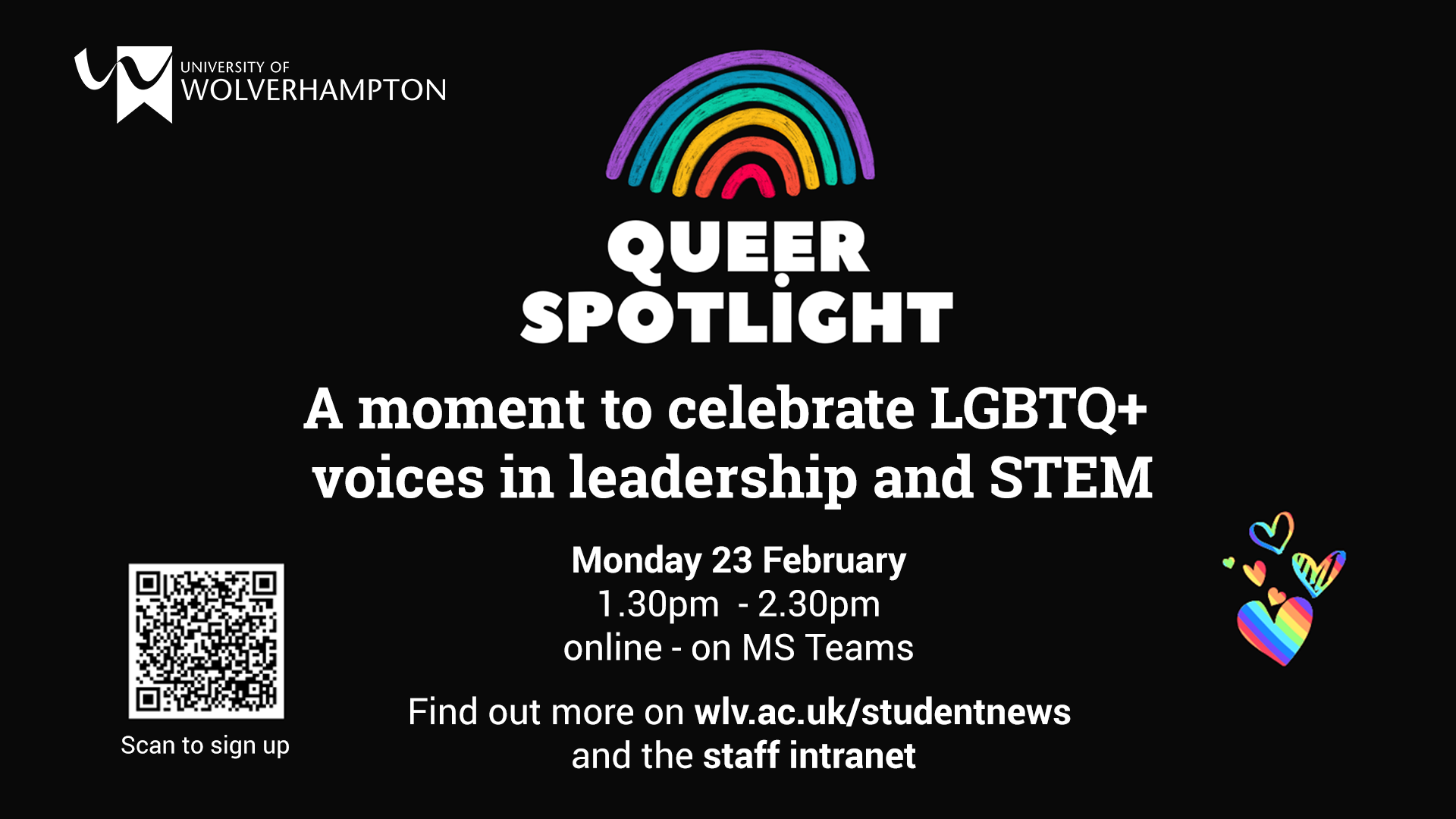 Queer Spotlight LGBTQ+ staff network event Monday 23 February 2026 online open to all