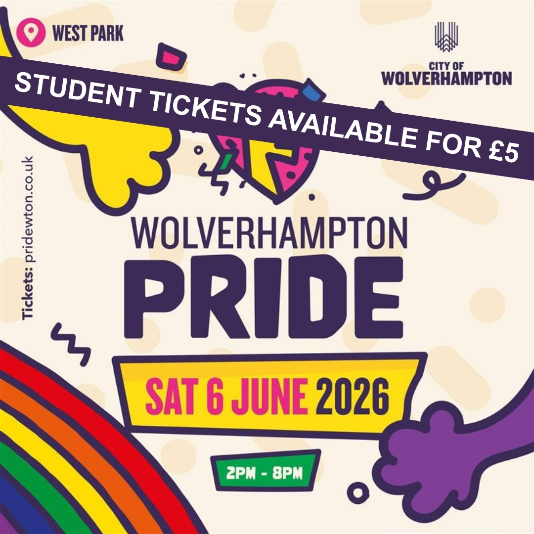 Wolverhampton Pride Saturday 6 June 2026 student tickets £5