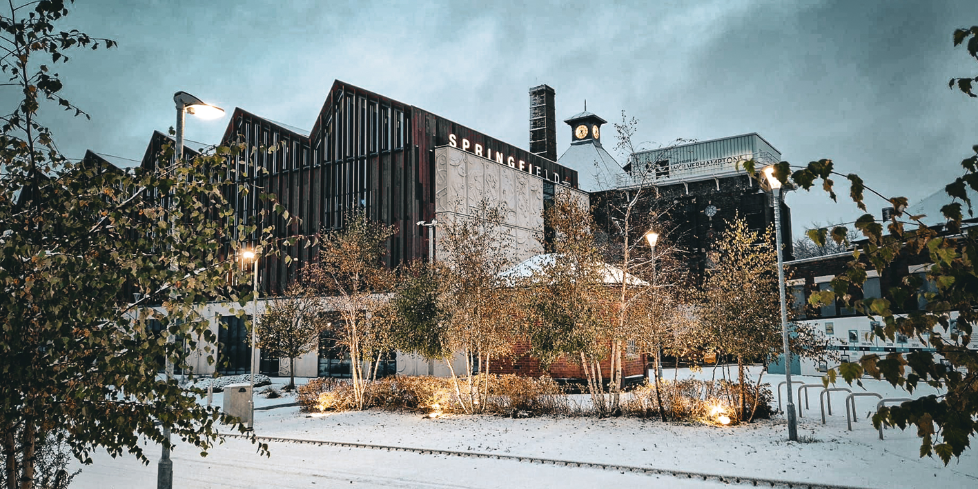 Winter snowy scene of Springfield Campus
