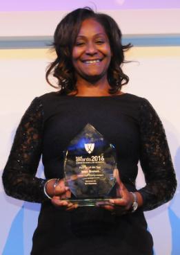 Law graduate Inez Brown picks up an award at Birmingham Legal Awards 2016.
