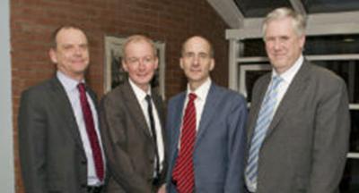 Left to right: Professor Geoff Layer, Vice-Chancellor; Pat McFadden MP; Lord Andrew Adonis; Sir Geoff Hampton, Deputy Vice-Chancellor
