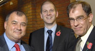TUC General Secretary Brendan Barber, Gerwyn Jones and Dominic Wilson