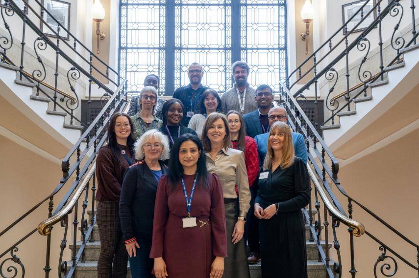 Delegates from the OpenBright Foundation gather together on the steps at University of Wolverhampton's Wulfruna House gather together for a group photo