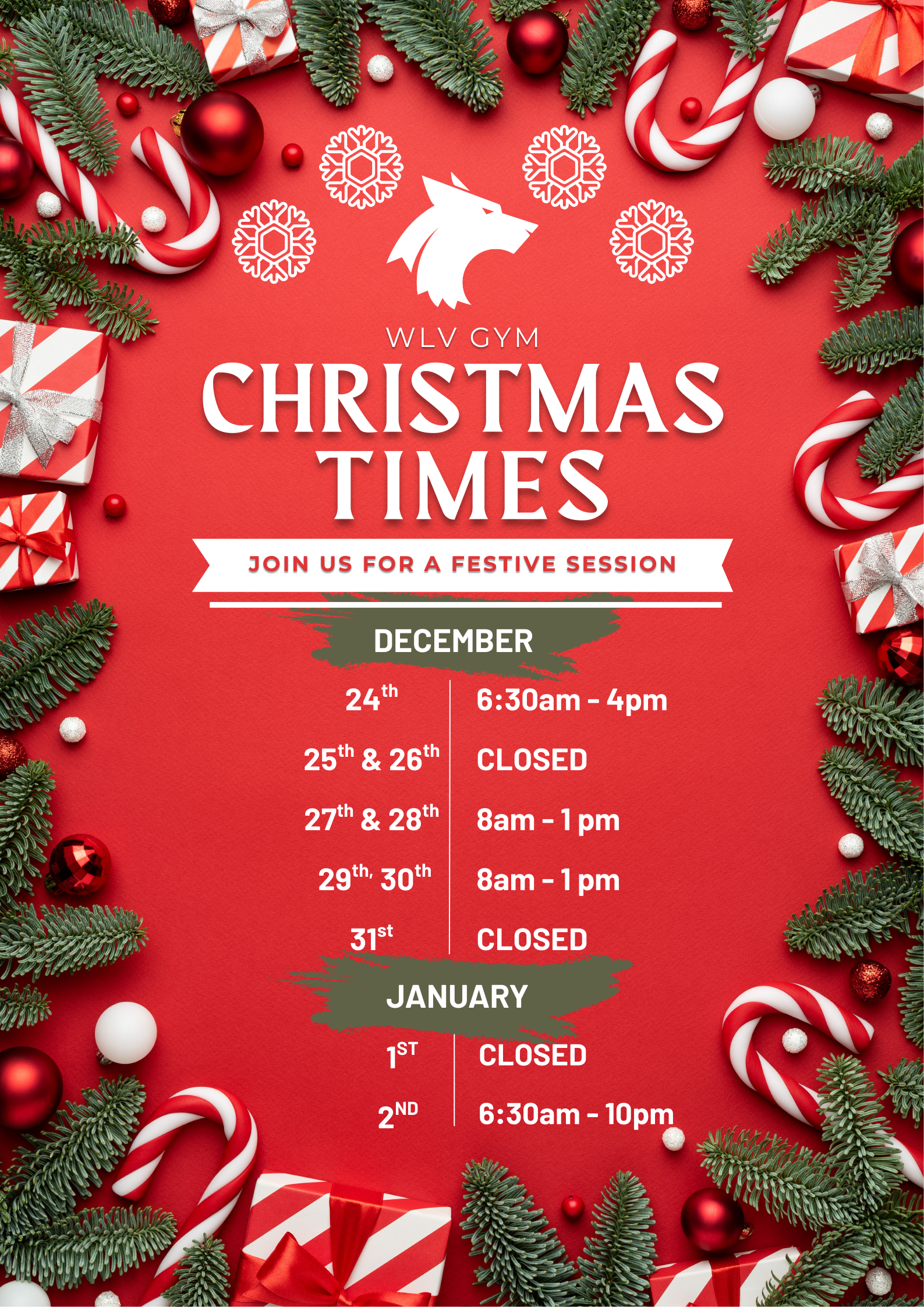 WLV Gym Christmas Opening Hours
