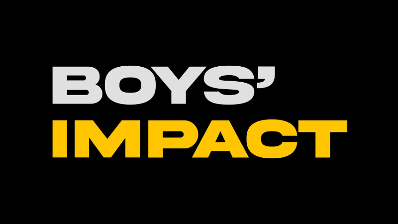 Boys' Impact logo. Logo is a black background with 