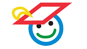 Textless Childrens University logo. Logo shows a hand drawn child's picture of a face with a graduation cap on. The outline of the face is blue, the eyes are black dots and the mouth is a green line. The graduation cap is a red outline with a yellow tassel.
