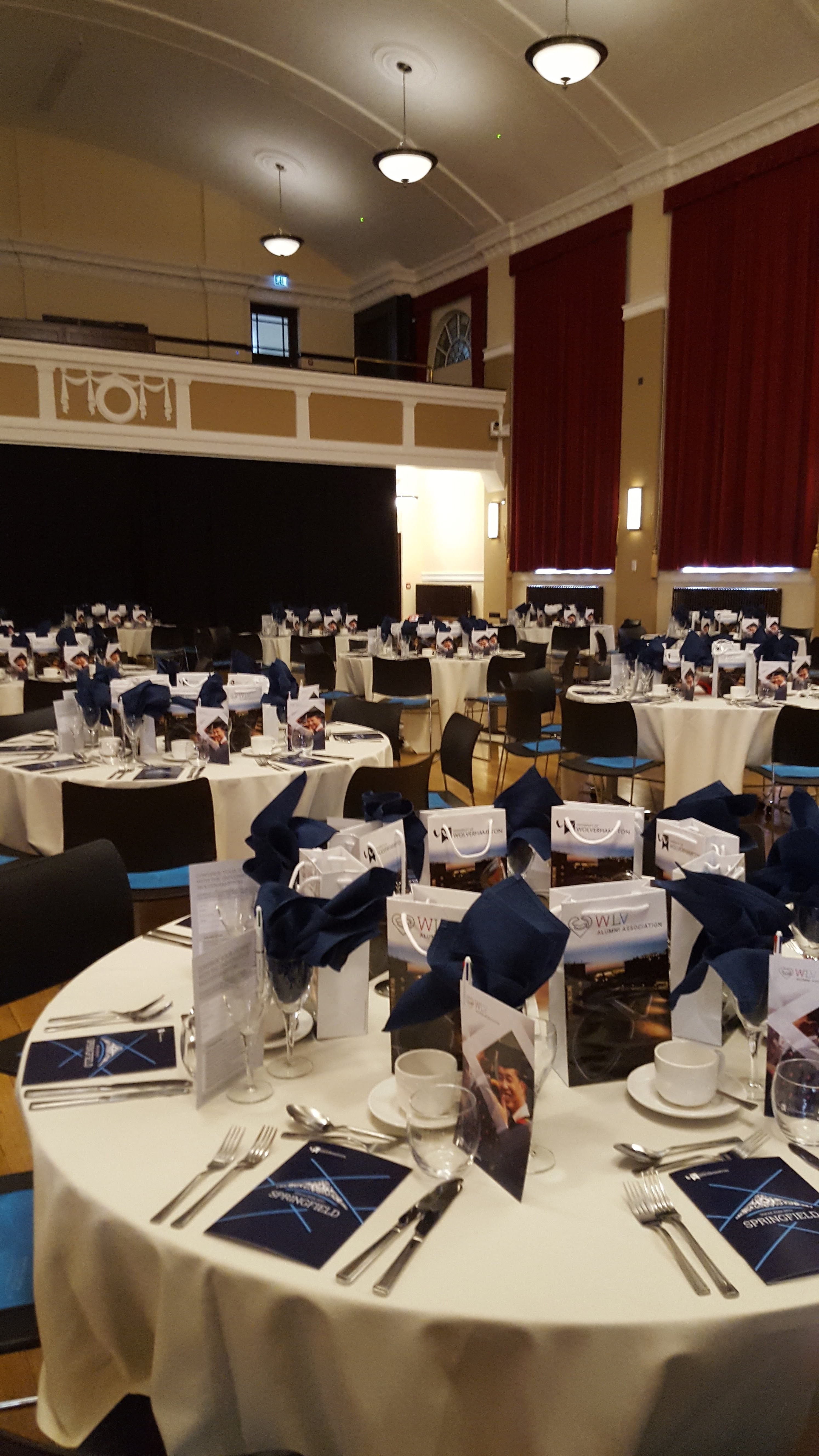 Chancellors hall is set up for catering purposes