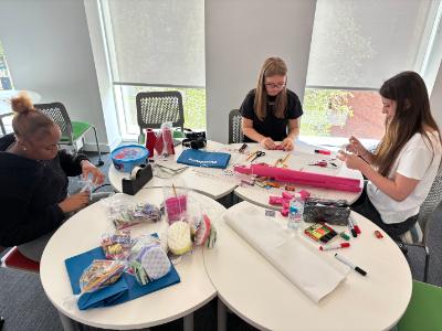 students making care packages