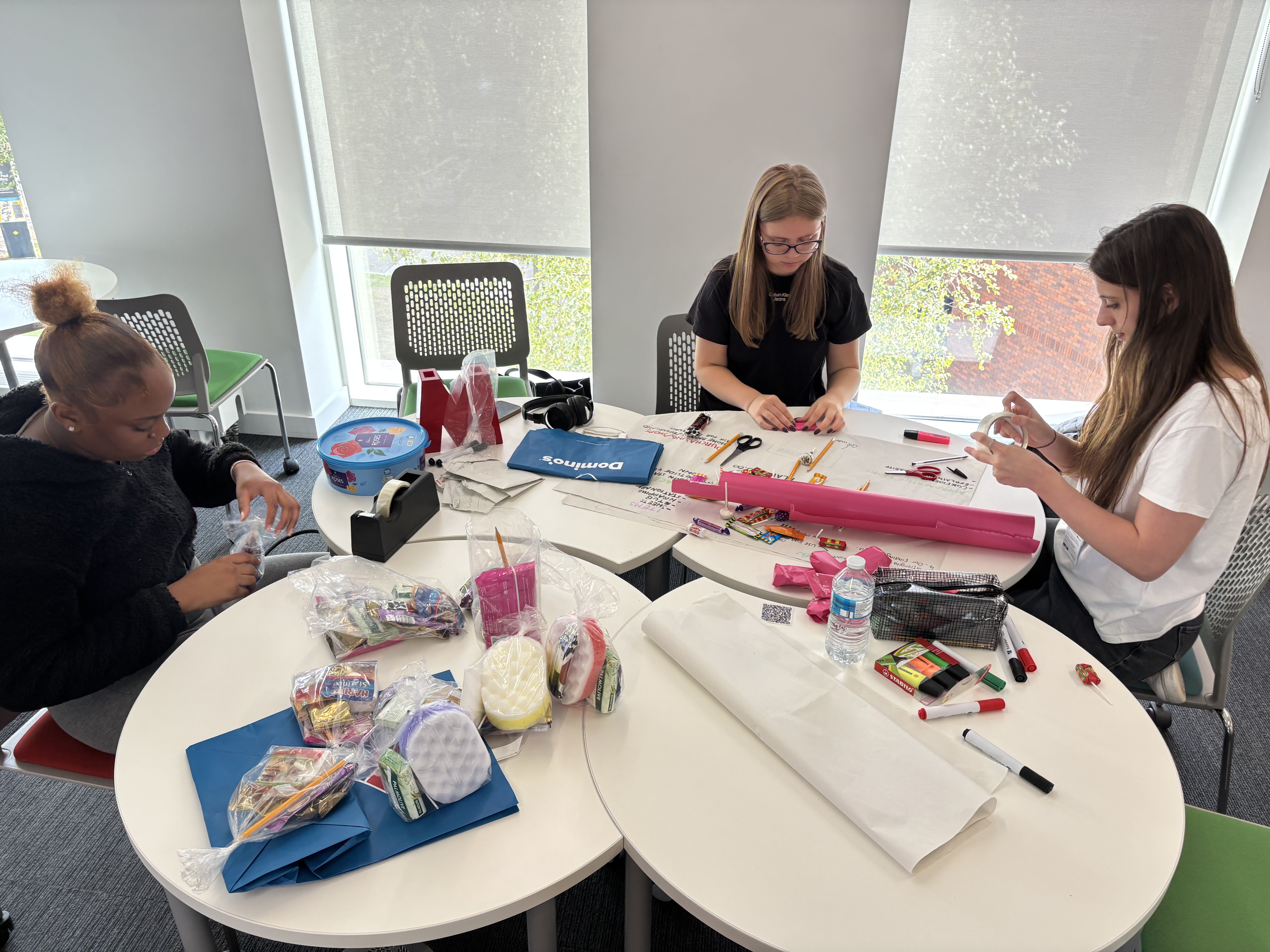 students making care packages
