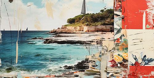 Collage image showing a seascape with a lighthouse