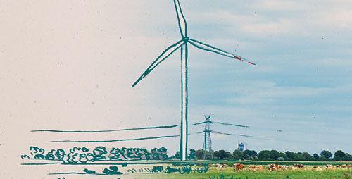 illustration of a wind turbine in a field