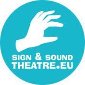 Logo - white hand graphic above Sign & Sound Theatre.eu in a turquoise circle