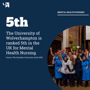 5th in the UK for Mental Health Nursing text with midwives happy