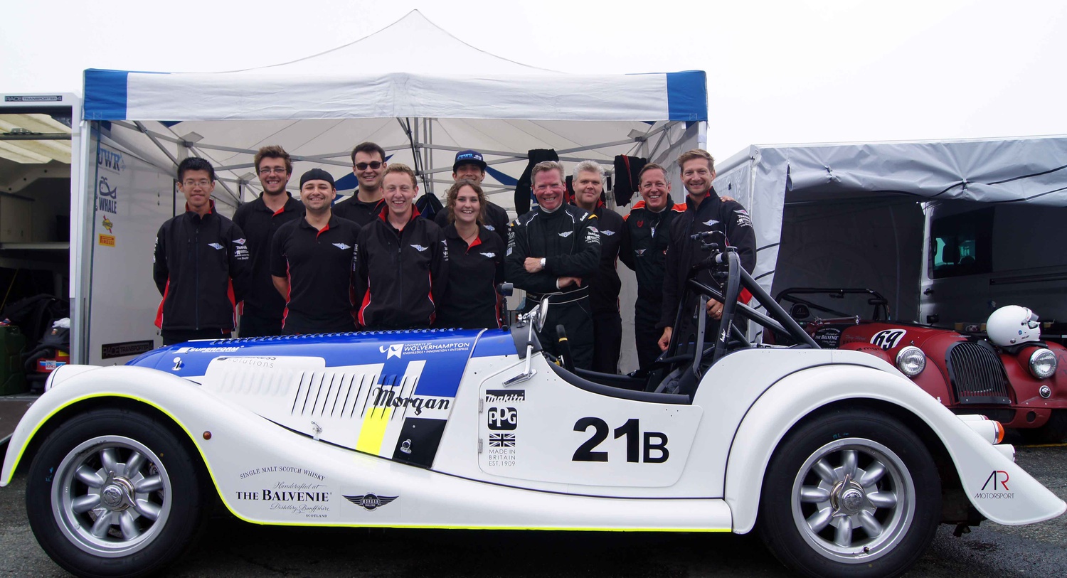 Row of UWR team with Morgan F3 car