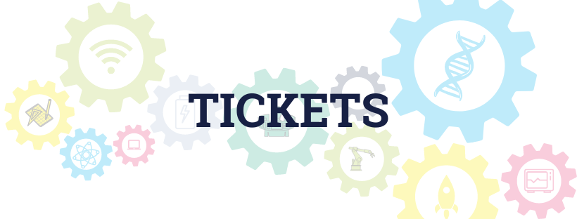 Image stating the word 'Tickets' with translucent cogs in the background