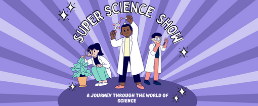 Cartoon picture of three scientists representing biology, chemistry and physics