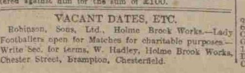 Holmebrook Works advertised for fixtures in the Sheffield Daily Telegraph, 6 June 1917