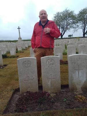 Clive Harris at Fred Chick's grave