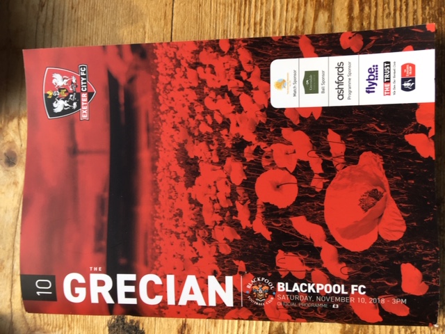 Exeter City FC matchday programme for the 2018 Remembrance match