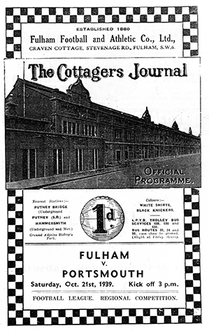 Portsmouth v Fulham Programme cover October 1939
