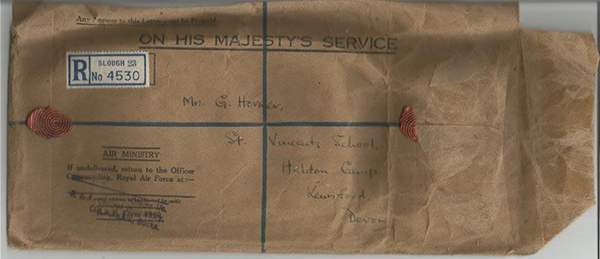Parcel originally containing Donald Homer’s RAF possessions sent to widowed mother. Photo J. Broad